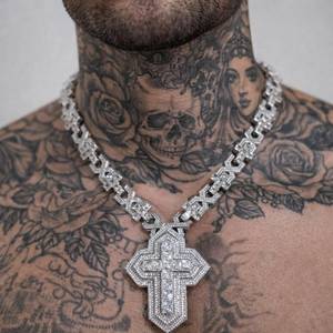 Colgante de cruz con incrustaciones de diamantes, cadena de plata de ley 10K, diamante natural, colgante religioso para hombre, estilo hip-hop - Product Image 5
