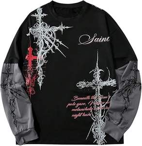 Camisetas de Manga Larga con Estampado Gráfico para Hombre, Estilo Y2K, Cuello Redondo, 2 en 1, Camisetas de Moda Urbana - Product Image 1