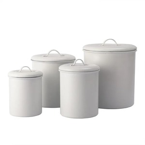White Metal Cylinder <b>Storage</b> <b>Container</b> Metal Lid <b>Stackable</b> Handcrafted Vintage Design for Kitchen Food Freshness Preservation - Product Image 2