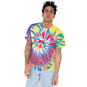 T-shirt tie-dye pour homme, design personnalisé, logo sur le devant, motif uni, manches courtes, 100% coton, épaules tombantes. - Product Image 1