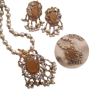 Collier long indien personnalisé avec zircon, idéal pour mariages, fiançailles, l'Aïd et les fêtes – Parure de bijoux pour femmes – Vente chaude - Product Image 1