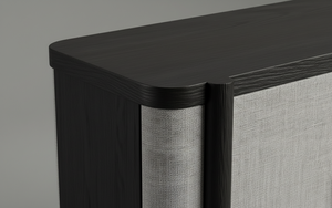 Aparador Moderno de 2 Puertas de Roble Macizo, Resistente al Agua, Ecológico, Diseño Multifuncional, Madera Natural, Tela Gris - Product Image 6