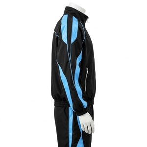 Ensemble de survêtement pour homme noir et bleu, veste zippée et pantalon de jogging, empiècements contrastants, vêtements de sport ONEAPEX, vente en gros personnalisée - Product Image 2