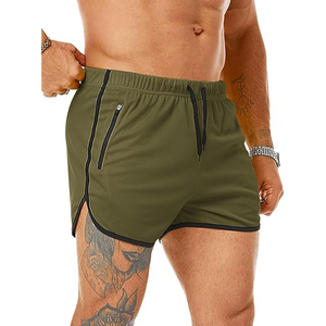 Shorts de sport pour homme en coton 100% respirant et à séchage rapide, couleur vert olive, avec cordon de serrage à la taille et poches latérales, taille mi-haute, longueur courte - Product Image 6