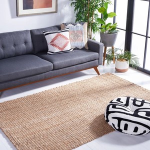 Tapis rectangulaire en jute uni, tissage plat, à poils ras, style moderne, pour salon, nettoyage localisé, avec support antidérapant - Product Image 5