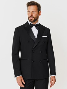 Costume de smoking croisé pour homme en laine noire, style britannique, col cranté, tenue de cérémonie - Product Image 5