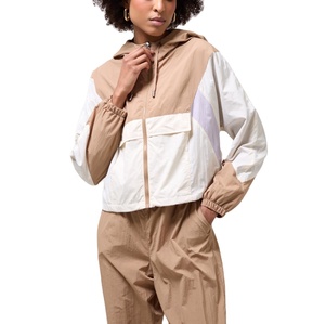 2025 nouveauté femmes vêtements en gros fermeture éclair à capuche ensemble personnalisé poignets élastiques Nylon coupe-vent Jogging costumes veste courte - Product Image 5