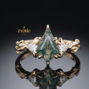 Anillo de Plata de Ley 925 con Ágata Musgosa de Corte Cometa, Inspirado en la Naturaleza, Anillo de Compromiso Único, Anillo de Declaración con Ágata Musgosa Verde - Product Image 2