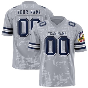 Camiseta de Fútbol Americano Personalizada para Hombre, Gris Azul, Cuello en V, Manga Corta, Impresión Sublimada, Malla Transpirable, Corte Regular - Product Image 1