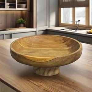 Bandeja Redonda de Madera de Acacia con Soporte, Diseño Nuevo, Estilo Rústico Chic, Ideal para Encimera, Precio Económico - Product Image 1