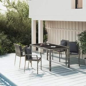 Ensemble de salle à manger pour jardin en rotin PE gris avec acier thermolaqué et verre trempé, élégant et durable - Product Image 1