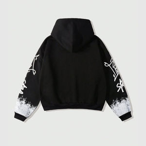 Sweat-shirt à capuche noir surdimensionné le plus vendu avec imprimé graffiti blanc – Streetwear homme en coton French Terry pour l'automne - Product Image 3