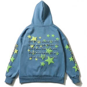Sweat-shirt à capuche bleu pour homme, coupe oversize, en coton tricoté, avec imprimé étoiles et citation d'amour au dos, style décontracté automne, sweat à capuche bouffant - Product Image 5
