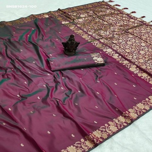 Sari en Soie Banarasi Pure de Qualité Supérieure avec Motifs Paisley Tissés, Butti Dispersé, Bordure Florale et Pallu Tissé – Vente en Gros - Product Image 1