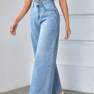 Pantalones Anchos de Tela de Cintura Alta para Mujer, Personalizados y de Alta Calidad, Pantalones Vaqueros para Mujer, Servicio OEM ODM - Product Image 2