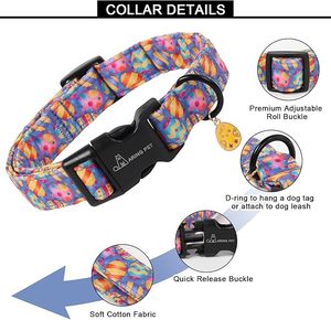 Floral Dog <b>Collar</b> With Adjustable Buckle Closure For Small Dogs Cute Style All Seasons Polyester Material - Product Image 2