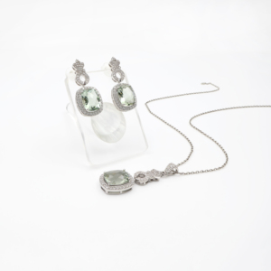 925 <b>Sterling</b> <b>Silver</b> Natural Prasiolite Pendant & <b>Earring</b> <b>Set</b> Rhodium Plated OEM ODM Fine Jewelry - Product Image 5