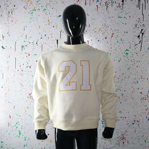 21 CREAM <b>Mock</b> <b>Neck</b> Sweatshirt 100% WHITE Applique Embroidery wide <b>neck</b> Sweatshirt Finer Threads - Product Image 3