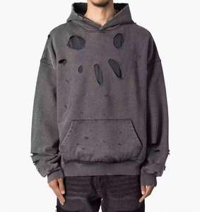 Sweat à capuche confortable 400 GSM, effet délavé vintage, logo personnalisé du fabricant, imprimé numériquement, sweat à capuche douillet en coton vintage pour homme - Product Image 1