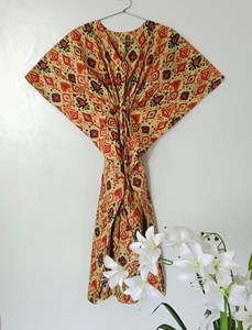 Vestido Kaftán Largo Holgado con Estampado de Bloques para Mujer, 100% Algodón, Ropa de Resort, Vestido Holgado y Cómodo - Product Image 2