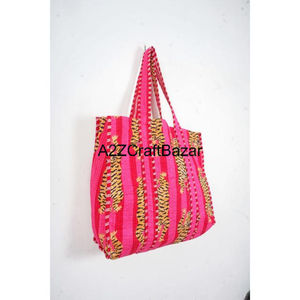 Bolsa de Compras de Algodón Hecha a Mano en India con Estampado Artesanal, Bolsa de Mano para Mujer, Bolsa de Hombro Acolchada con Estampado Artesanal - Product Image 5
