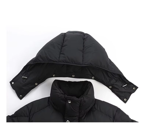 Parka d'hiver unisexe matelassée grande taille imperméable 350-400g avec logo personnalisé haute qualité longue et brillante version homme femme couple - Product Image 6