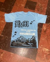 T-shirt blu da uomo DM Street Style con stampa urbana e citazione ispiratrice, vestibilità regular, manica corta, girocollo, in jersey di cotone