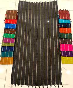 Wholesale Women <b>Shawl</b> Solid Gold Zari Vertical Stripe Tassel Fringe Lightweight Breathable Long <b>Wrap</b> Scarf OEM ODM Custom All - Product Image 2