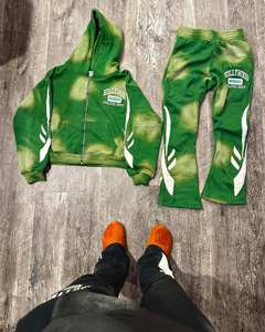 Conjuntos de chándal para hombre: Sudadera con capucha y pantalones acampanados con estampado personalizado y lavado ácido, conjunto de dos piezas. - Product Image 2