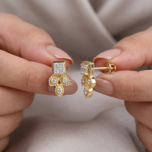Wholesale 14k Solid Yellow <b>Gold</b> Natural Diamond Square Cluster Trefoil <b>Screw</b> <b>Back</b> Stud <b>Earrings</b> Memoria Jewels - Product Image 6