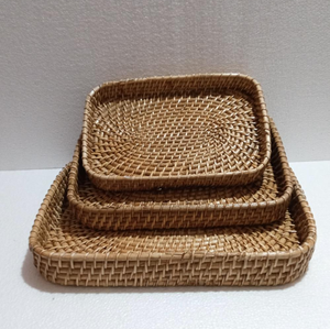 Juego de Bandejas Decorativas de Ratán Exclusivas, Tejidas a Mano, Estilo Rústico, Paquete de Varias Piezas, Patrón Abstracto - Product Image 3