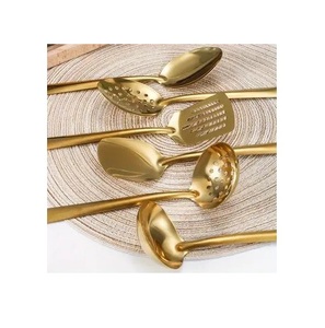 Gold Metal Utensil <b>Set</b> of 6 Spatulas and Spoons Heavy Duty <b>Hand</b> <b>Wash</b> Only - Product Image 1