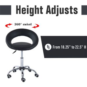 <b>Adjustable</b> <b>Height</b> Rolling Salon <b>Stool</b> Round Faux Leather Office <b>Stool</b> with Wheels - Product Image 2