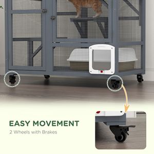 Cuccia per Gatti da Interno Marrone 39 con Tetto Apribile e Ruote, Recinto Rettangolare Solido per Animali Domestici - Criceti, Conigli, Polli, Cani - Product Image 5