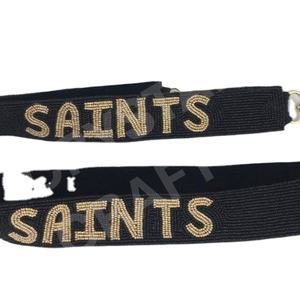 Saints Design, correas de bolso con cuentas de semillas de oro blanco personalizadas, accesorios de moda, correa de monedero con cuentas para bolsos - Product Image 1