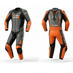 Combinaison de course en cuir pour moto, personnalisée avec le nom de la marque, équipement de protection respirant, armure intégrée, tenue de moto pour piste - Product Image 2