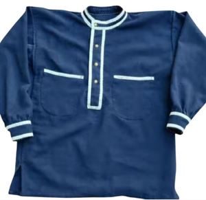 Men's Blue <b>Mandarin</b> <b>Collar</b> Casual <b>Shirt</b> Full Sleeve Solid Color Poplin Fabric American Reproduction Flannel Men's <b>Shirts</b> - Product Image 4