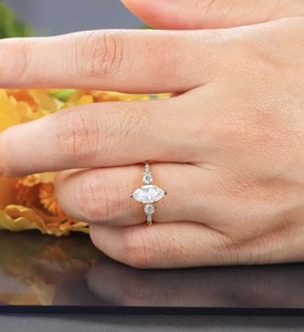 Marquise Cut Moissanite <b>Ring</b> 925 Sterling <b>Silver</b> Elegant <b>Solitaire</b> Engagement <b>Ring</b> Dainty Vintage Wedding Jewelry Gift for Her - Product Image 4