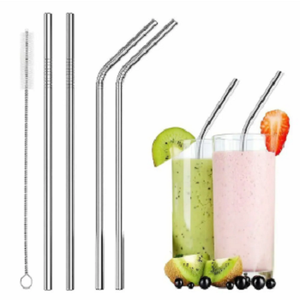 <b>Reusable</b> 8mm Silver Stainless Steel Mini Metal <b>Straws</b>-Eco-Friendly Modern Luxury Design CIQ Certified for Parties & Coffee - Product Image 1