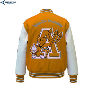 Veste universitaire noire pour homme DSI, manches en cuir PU, logo brodé, col montant, vêtement décontracté pour l'automne - Product Image 6