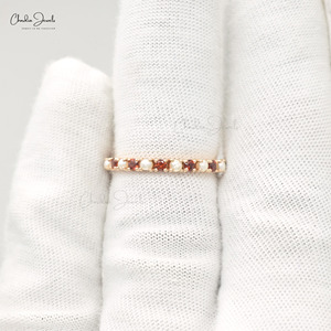 Wholesale Products 2mm Round Cut Garnet & Pearl Gemstone Eternity Band with 14k Fine Rose Gold <b>Stacking</b> <b>Ring</b> Size US-7 - Product Image 4
