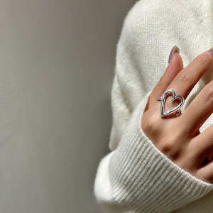 Anillo de Plata de Ley S925, Estilo Coreano, Diseño de Nicho, Anillo de Compromiso con Corazón Hueco, Diseño Simple - Product Image 4