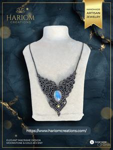 Collier en macramé avec perles naturelles, fait main, tendance, style bohème, pendentif papillon, réglable, accent en cuivre tressé noir, bouddhisme - Product Image 4