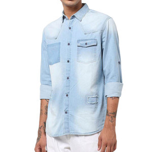 เสื้อเชิ้ตเดนิมทรงสลิมฟิตสำหรับผู้ชาย พรีเมียม ขายส่ง แขนยาว ปรับแต่งได้ พร้อมกระเป๋าอเนกประสงค์ - Product Image 1