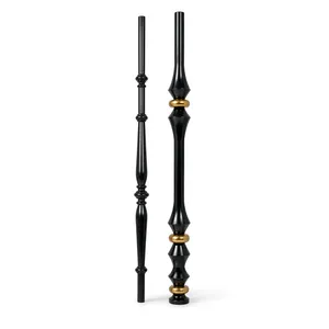 Paires de balustres d'escalier en fer noir avec anneaux dorés décoratifs, mousquetons métalliques pour design d'escalier moderne et luxueux - Product Image 4