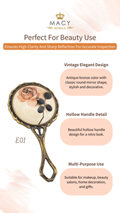 MACY BEAUTY KOREA Antique Bronze Handheld <b>Vanity</b> <b>Mirror</b> Hollow Handle Elegant Metal <b>Mirror</b> Circular <b>Mirror</b> Eyelash Extensions - Product Image 2