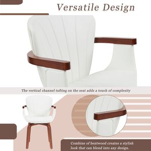 Juego de 2 Sillas de Comedor Giratorias de Madera Curvada Estilo Moderno de Mediados de Siglo, Sillas de Acento con Cuero PU Prensado en Caliente Blanco - Product Image 6