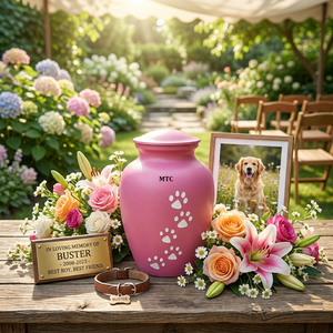 Premium Pink Aluminum Pet Urn Handcrafted Secure Threaded Lid White Paws Durable Memorial <b>Ashes</b> Jar for Cat & <b>Dog</b> Cremation Urns - Product Image 3