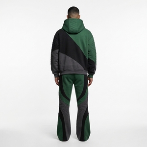 Mens Green <b>Black</b> Gray Quilted Tracksuit Set <b>Zip</b> Up <b>Hoodie</b> Jacket Wide Leg Pants Custom Streetwear Sportswear - Product Image 4
