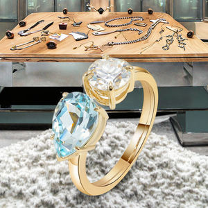 Bague en or jaune à deux pierres, topaze bleue taille poire et diamant rond, sertie à quatre griffes - Product Image 5